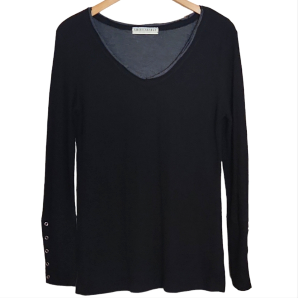 AMERICANABLE M BLACK RAW EDGE SNAP LONGSLEEVE XLONG WARM SWEATER
